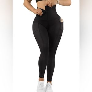 Women's Black Corset leggings Soft Body Shaper with Pockets